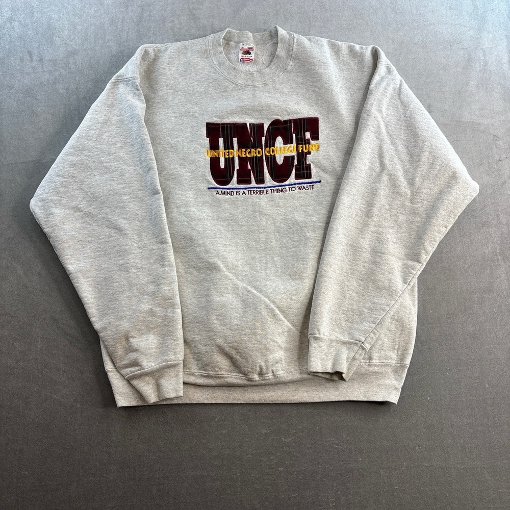 Vintage‎ UNCF Crewneck Sweatshirt Men's XL Grey Embroidered